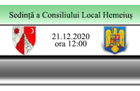 Ședință a Consiliului Local, în data de 21.12.2020, ora 12:00