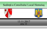 Ședintă extraordinară a consiliului local in data 13 noiembrie 2017 , ora 11,00  in sala de  sedinte a Primariei Hemeius,